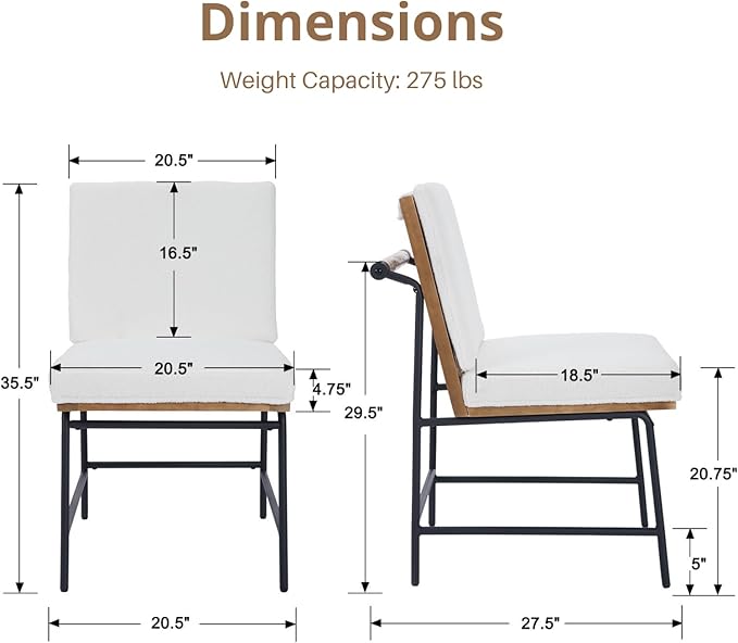 HEAH-YO Modern Dining Chairs Set of 4, Upholstered Sherpa Dining Room Chairs with Backrests, Armless Kitchen Chair for Dining Room, Fur White