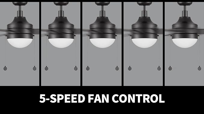 CEME 52" Ceiling Fan with Light Low Profile, DC 5 Speeds Silent Ceiling Fan with Remote, 3 Dual Finish Blades, 3 Light Colors Dimmable LED for Bedroom Room, Black