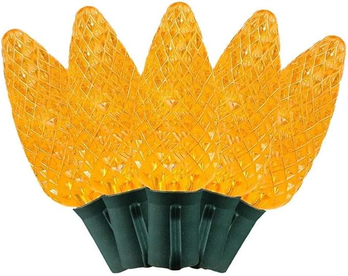 Novelty Lights 25 Feet 25 Light C9 Diamond Faceted LED String Lights, Amber, Pre-Lamped Holiday Lights on Green Wire, UL Listed Indoor/Outdoor, Connectable End-to-End