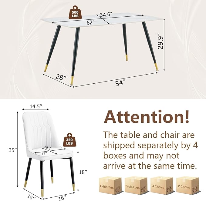 7 Piece Modern Dining Set, 62'' Sintered Stone Dinner Table for 6, 6 Chairs, Easy to Assemble