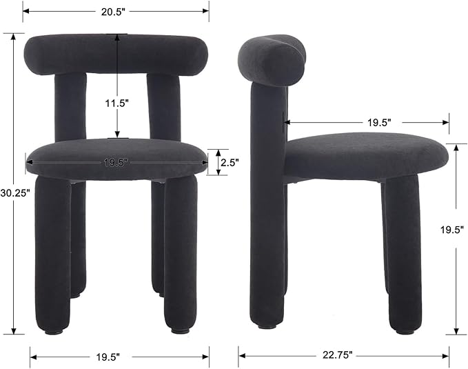 DUOMAY Modern Black Boucle Dining Chairs Set of 2, Sherpa Upholstered Kitchen Chairs Armless Barrel Back Dining Chair, Living Dining Room Chairs, Reception