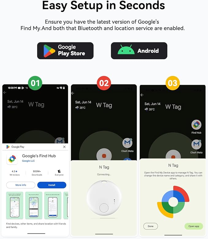4 Pack Android Tracker Tags, Google Bluetooth Tracker, Smart Tag Tracking Device, Item Finder for Keys, Wallet, Luggage, Pets, Replaceable Battery