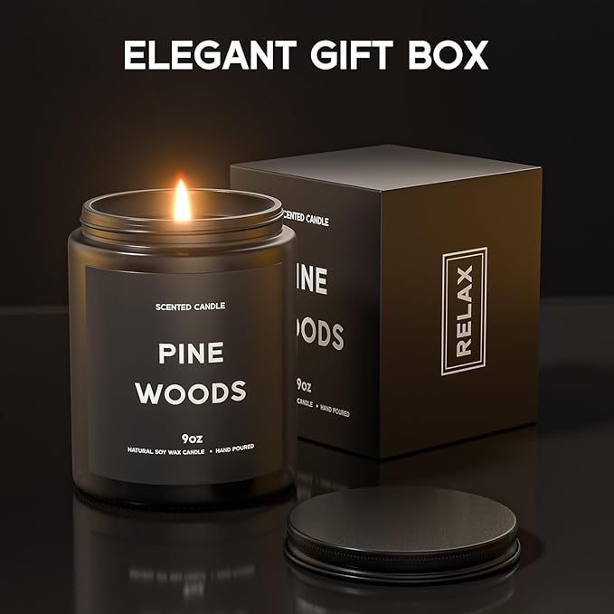 Pine Woods Candle, 9oz Scented Candle for Men, Scented Candles for Home, Gifts for Men, Personalized Blessing Minimalist Men's Gifts