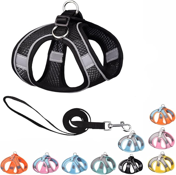 Black Medium Dog Harness with Leash, No-Pull Puppy Harness for Easy Walk, Breathable Mesh Reflective Dog Vest for Small Medium Breed Pet Dogs, L
