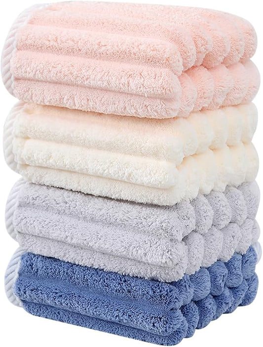 SOFTBATFY Soft Microfiber Hand Towels 4Pack, Super Absorbent Ribbed Towel Ideal for Hair Spa Sports and Travel (4 Color, Hand Towel Set)