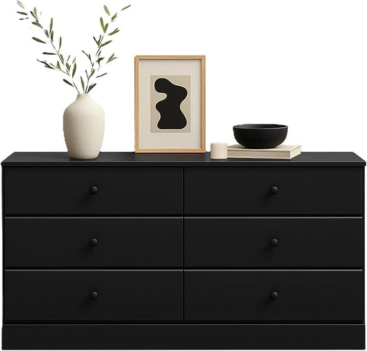 Prepac Astrid 6 Drawer Double Dresser for Bedroom, Wide Chest of Drawers, Bedroom Furniture, Clothes Storage and Organizer, 15.5" D x 47.5" W x 26.85" H, Black