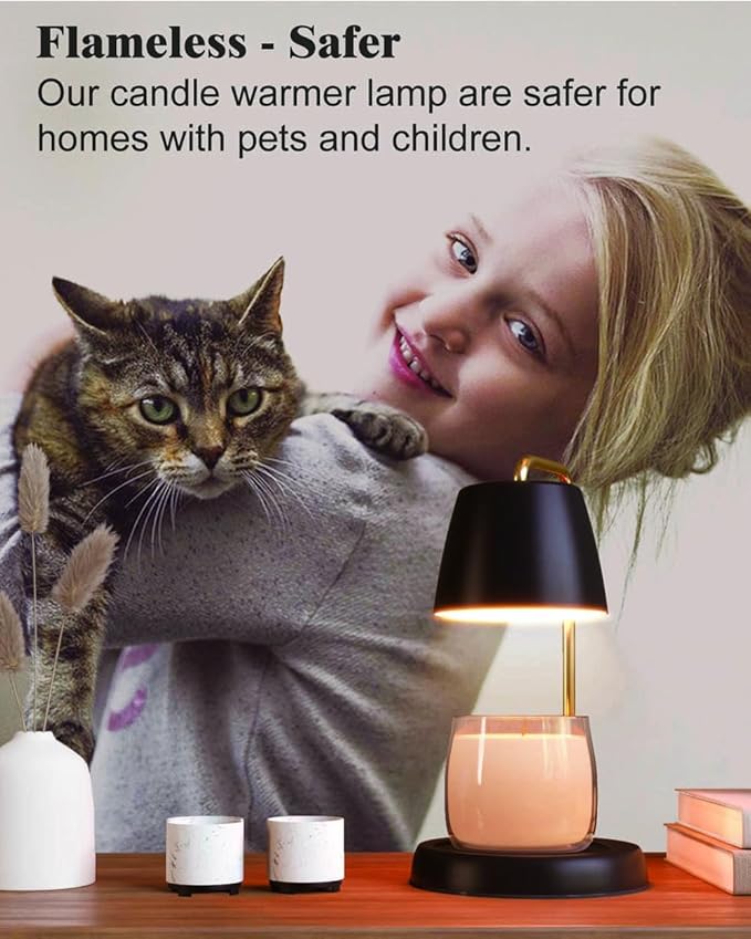 Candle Warmer Lamp with Timer and Dimmer - Electric Candle Lamp Warmer for Jar Candles - Ideal Home Decor Gift for Women, Daughter, and Mom - Includes 2 Bulbs (Black & Gold)