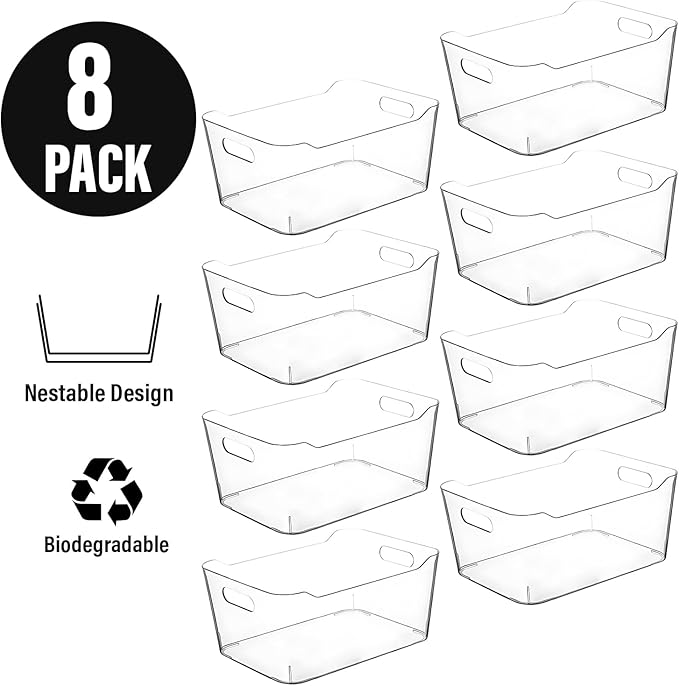 Clear Extra Large Plastic Storage Bins, Pantry Organizers and Storage Containers Fridge Organizer Bins for Organizing Home, Kitchen Organization. Bathroom, Refrigerator, Freezer, Laundry Room