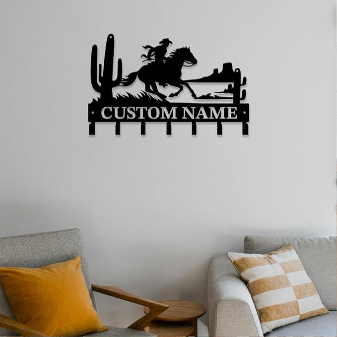 Personalized Custom Name West Cowboy Keys Hooks,Metal Cowboy Art Clothes Keys Hooks,Metal Cowboy Lover Wall Home Storage Decorative Keys Hooks,Key Holder Hooks for Wall (Style G)