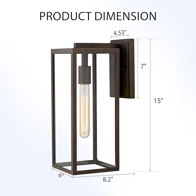 Bestshared Outdoor Wall Sconce Lights,Exterior Wall Lighting Fixtures with Clear Glass, Anti-Rust Modern Black Outside Lantern Lamp for House Front Porch Doorway Patio (Oil Rubbed Bronze, 15"-1 Pack)