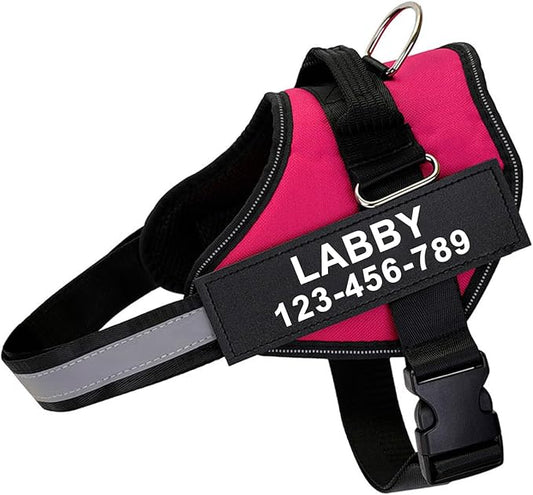 Custom No Pull Dog Harness with Name and Phone Number, Reflective Heavy Duty Personalized Pet Vest, Breathable Adjustable Harness to Prevent Tugging, Pulling or Choking