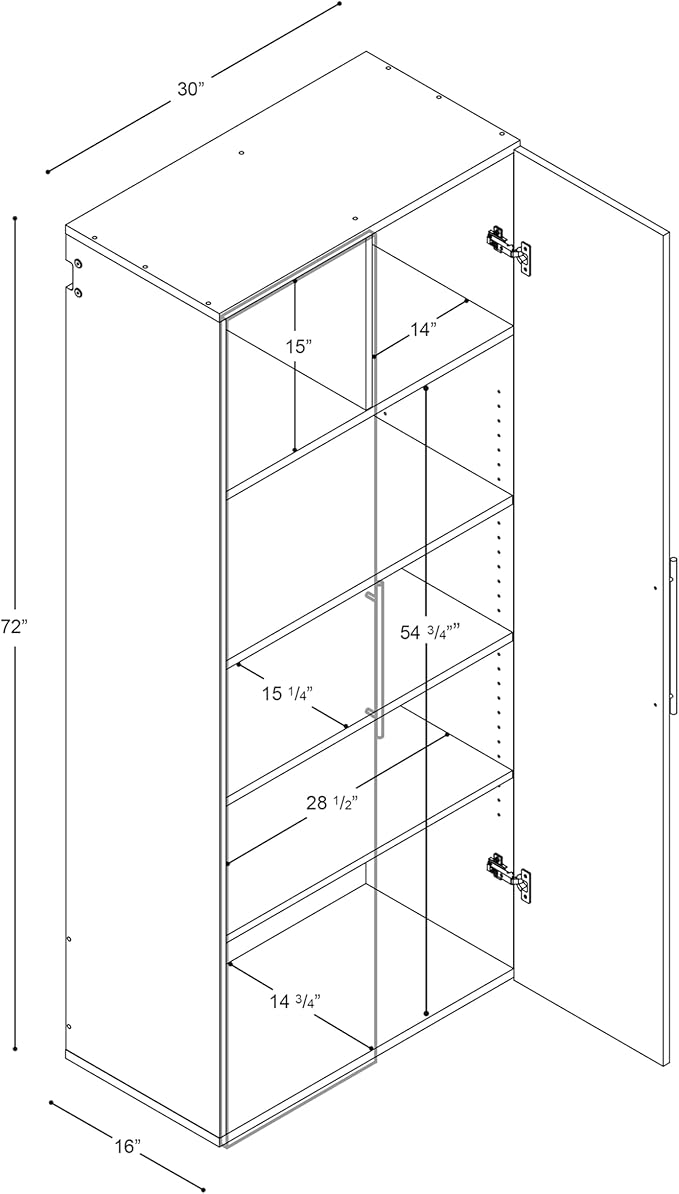 Prepac HangUps 30" Large Garage Cabinet, Bathroom Cabinet Wall Mount, Ideal for Garage, Kitchen and Laundry Organization 30" W x 72" H x 16" D, Black