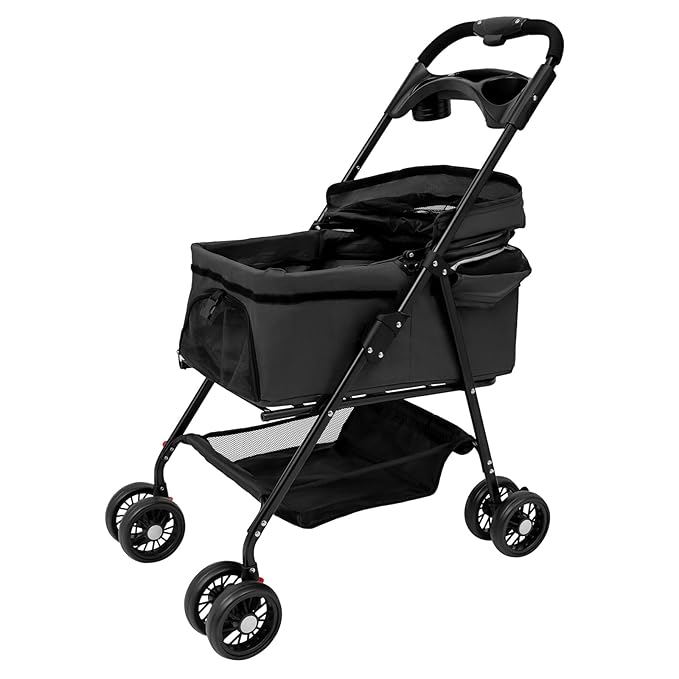 Pet Stroller for Small Medium Dogs Cats,Detachable Folding Travel Puppy Stroller with Wheels,Max Load 44 lbs,with Storage Basket