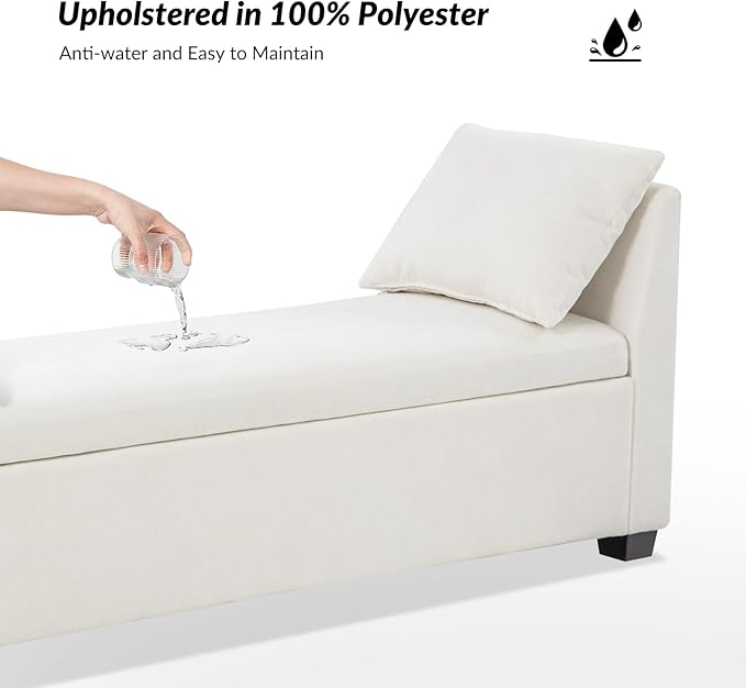 EcoHarbor Living 60" Storage Ottoman Bench with Pillows, Water Resistant Storage Bench End of Bed Upholstered Bedroom Entryway Storage Ottoman Foot Stools, Ivory