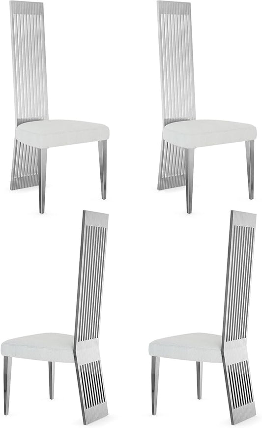 Silver Dining Chair Set of 4, White Boucle Dining Chairs with Polished Silver Stainless Steel Backrest and Legs, Modern Elegant Upholstered Dining Room Chairs for Dining Room Kitchen Restaurant