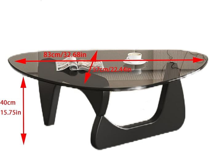 EASYSOUL Modern Glass Coffee Table, 32.68" D x 22.44" W x 15.75" H, Abstract Round Tea Tables for Living Room Home Office Industrial Cocktail Tables (Black-Gray Glass, 32.68")