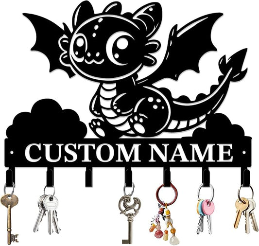 Personalized Evil Dragons Keys Hooks,Custom Name Metal Dragons Art Keys Hooks,Metal Dragons Lover Wall Home Storage Decorative Keys Hooks,Key Holder Hooks for Wall (Style H)