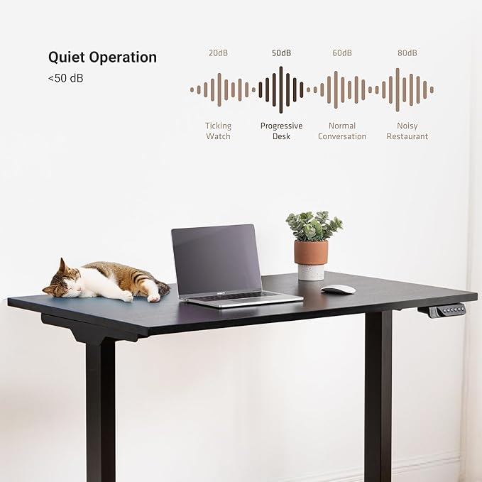 Progressive Desk Stand Up Electric Standing Desk, Compact Home Office Table, Black Frame and Warm White MDF Tabletop Prime Ryzer 42" x 24"