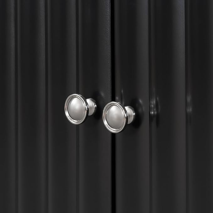 Modern Elegant Sideboard with 4 Wavy Pattern Doors and Cylindrical Legs, 58'' Storage Cabinets with Adjustable Shelves, Accent Entryway Cabinet for Living Room Hallway Kitchen (Black-4UV)