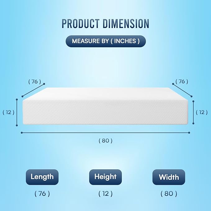 FDW | 12 Inch King Mattress | Medium Firm | Gel Memory Foam Mattress | White | Bed in a Box, CertiPUR-US Certified | Pressure Relief, Cooling Ventilated Foam | Washable Removable Cover