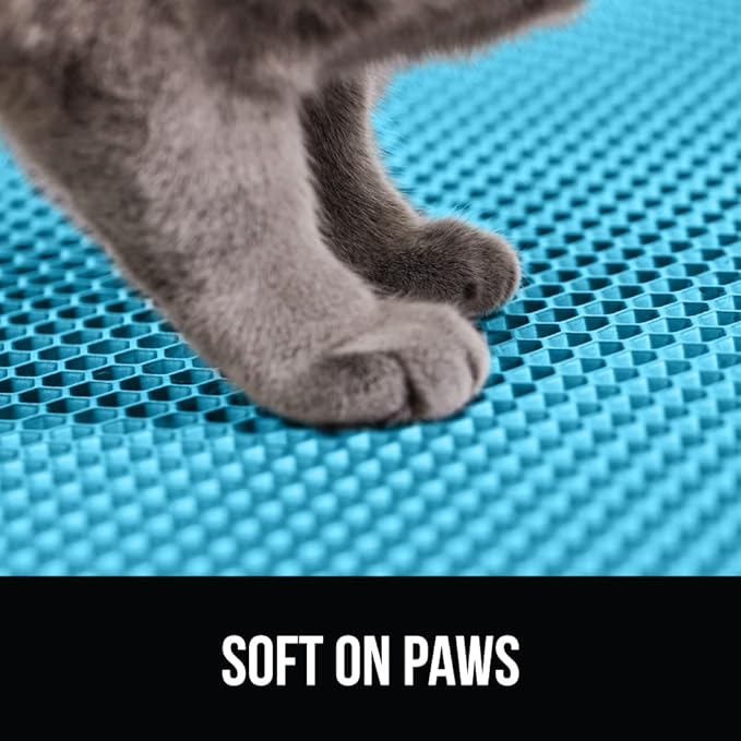 GORILLA GRIP Honeycomb Cat Litter Box Mat, Two Layer Trapping Waste Mats, Soft On Paws, Litter Box Supplies and Essentials for Indoor Cats, Traps Excess, Water Resistant for Floors, 30x24 Turquoise