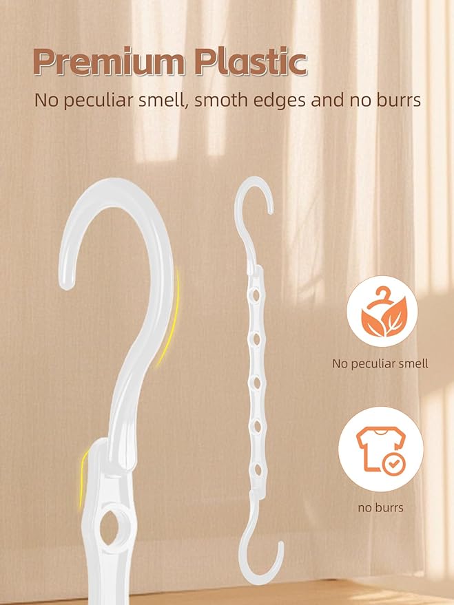 HOUSE DAY White Magic Space Saving Hangers, Premium Smart Hanger Hooks, Sturdy Cascading Hangers with 5 Holes for Heavy Clothes, Closet Organizers and Storage, College Dorm Room Essentials 10 Pack