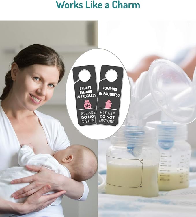 Breastfeeding Door Sign, 2 Pack (Printed on Both Sides), 9.3″x3.5″ PVC Plastic, Breastfeeding for Work, Pumping for Work, Pumping in Progress