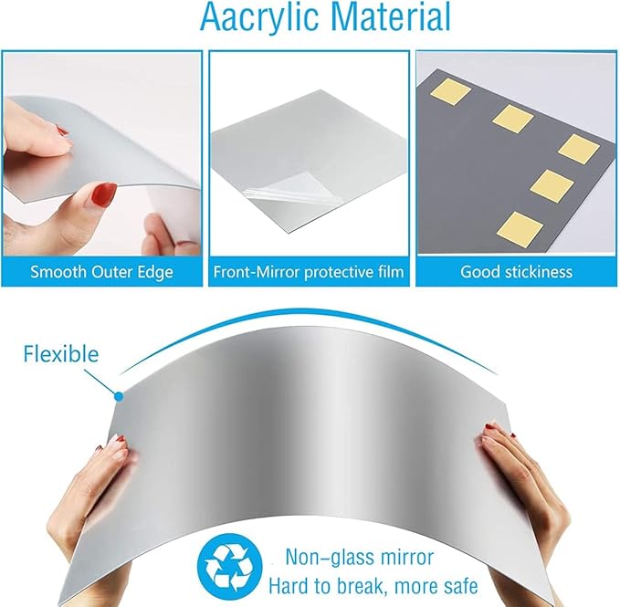 DARENYI 16"x 12"x 4Pcs Acrylic Mirror Sheet, Flexible Non Glass Full Length Full Body Mirror Tiles with Adhesive Tapes for Wall Bathroom Bedroom Door Home Decor