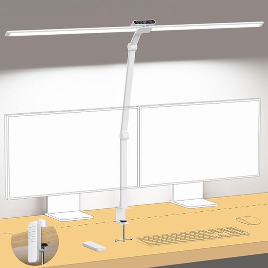 TROND LED Desk Lamp with Clamp, 29.55'' Tall Desk Light with Remote, 1500LM Bright Table Lamp, Swing Arm Clip on Light, Eye-Caring, Touch Control Dimmable for Home Office Monitor Reading Study Task
