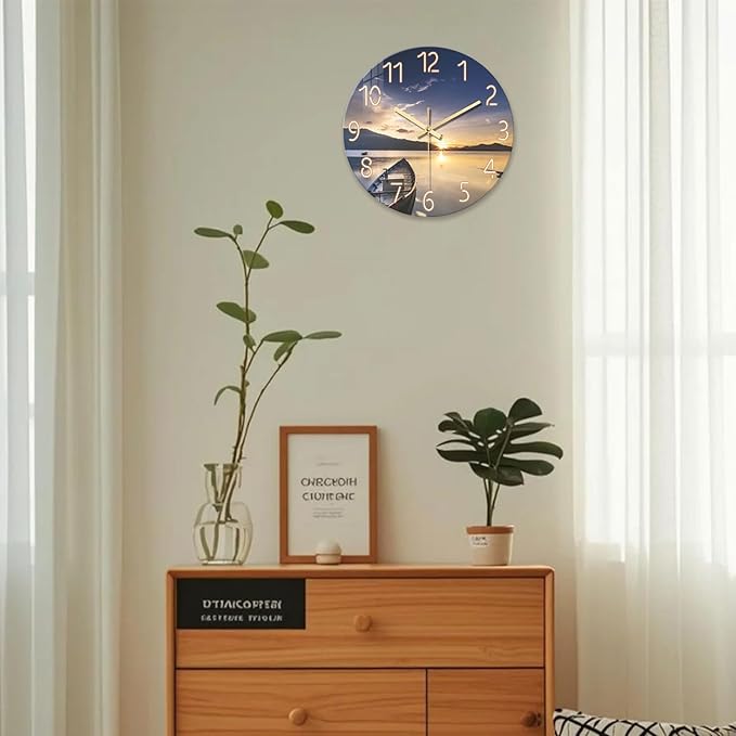 Kitchen Wall Clocks Battery Operated 12 Inch Sunset Decorative Small Wall Clock Silent Analog Clock for Wall