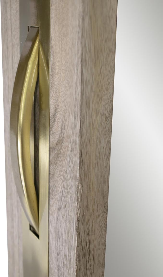 Howard Elliot Skoda Round Table Top Mirror with Stand, Table Desk Vanity Makeup Mirror with Stainless Steel Brushed Brass Frame & Mango Wood Base, Modern Accent Mirror Decor, Brass, 28.5 x 18 Inch