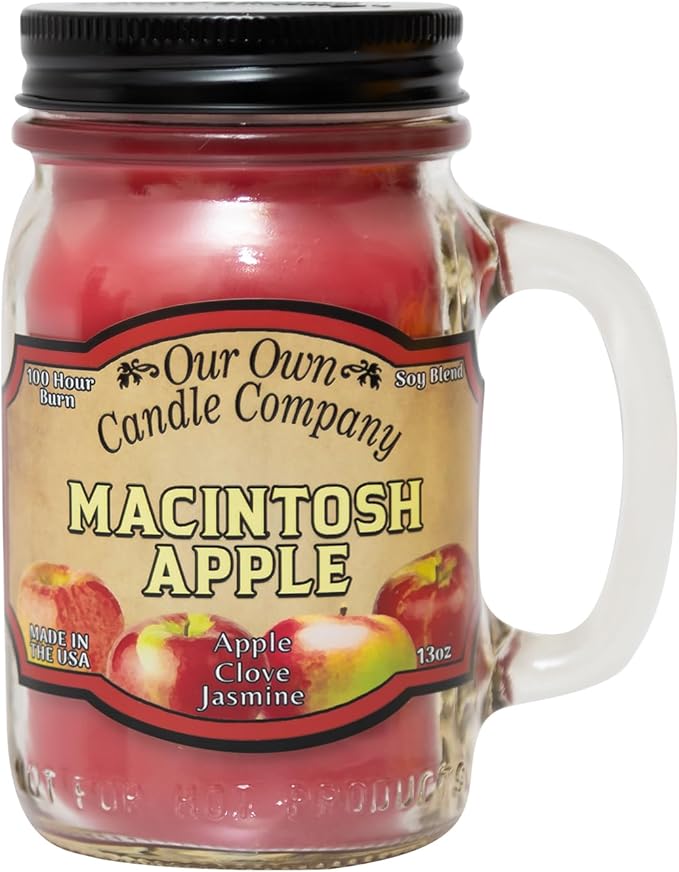 Our Own Candle Company, Macintosh Apple Scented Mason Jar Candle, 100 Hour Burn Time,13 Ounces