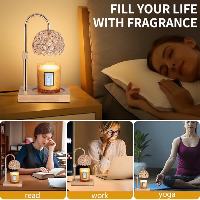 Dimmable Candle Warmer Lamp Adjustable Height Electric Wax Melt Warmer for Scented Jar Candles for Home Decor Christmas Birthday Gifts for Women Mom with 2 Bulbs