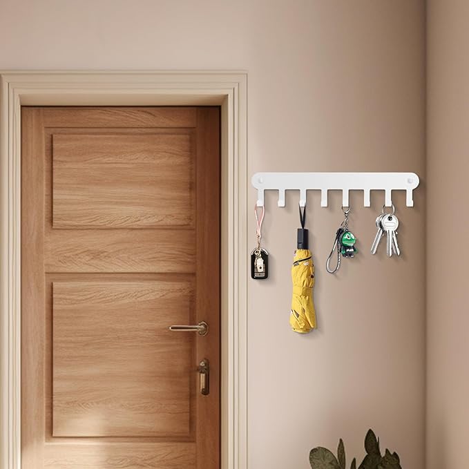 2 Pack Key Holder Wall Mount, Wall Mount Key Holder, Key Hooks Hanging Keys, Key Hanger with 8 Hooks, No-Drill Decorative White Key Rack for Living Room, Kitchen, or Bathroom