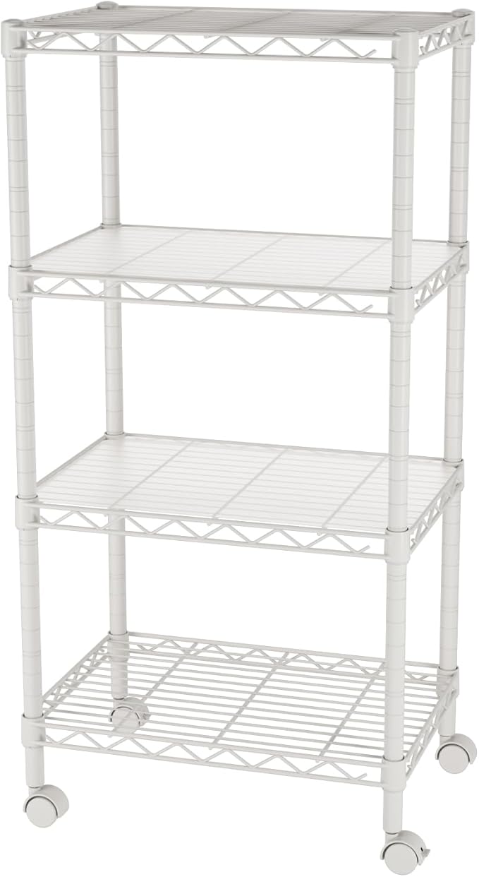 SINGAYE 4 Small Shelves Storage Shelf Wire Shelving Unit Metal Shelf Adjustable Organizers Storage Shelving with Wheels for Bathroom Laundry Room Kitchen Pantry