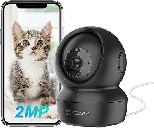 EZVIZ 360° Pan/Tilt WiFi Security Camera Indoor, Cameras for Home Security, Baby Monitor with Camera and Audio, Pet Camera with Phone App, Night Vision, Motion Detection, 2-Way Audio (C6N Black)