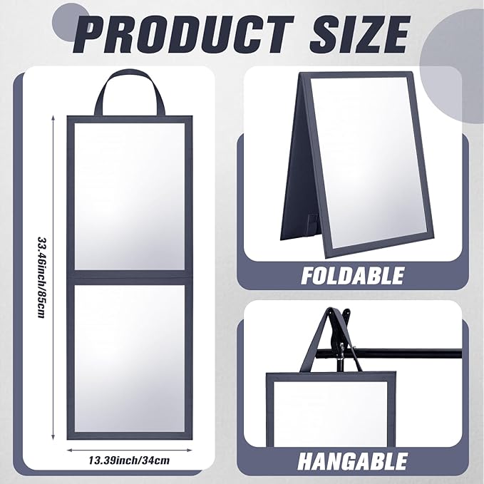 Foldable Portable Full Length Mirror for Dorm Dance Backstage Camping Travel Hanging Folding Makeup Body Mirror for Dancers Artists Home Aestheticians Spa(Grey,33.5" X 13.4")