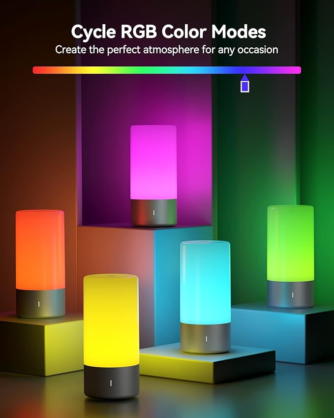 Table Lamp, [Advanced] Bedside Touch Control Lamp for Bedroom 3 Level Dimmable Warm White Lights with 256 RGB Color Mode Modern Deisgn Smart Nightstand Desktop LED Lamps Portable for Read