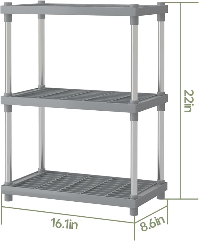 Grey 3 Tier Storage Rack with Shelf,Kitchen Spice Rack,Under Sink Countertop Makeup Organizer Standing Rack for Bathroom Counter，13MM Steel Tubes