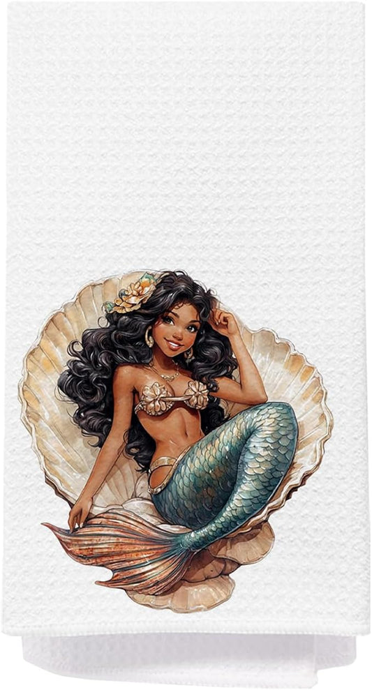 Black Mermaid Bathroom Hand Towels, Mermaid Girls Kids Bathroom Decor and Accessories, Coastal Beach Kitchen Towels, Nautical Dish Tea Towel for Kitchen, 16x24 Inch