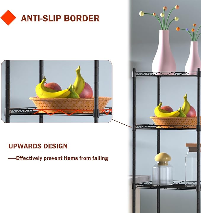 5 Tier Standing Metal Wire Shelving Unit, Adjustable Height, Storage Shelf Units for Laundry Bathroom Kitchen Pantry Closet (11.8" D x 11.8" W x 50.2" H inches, Black)