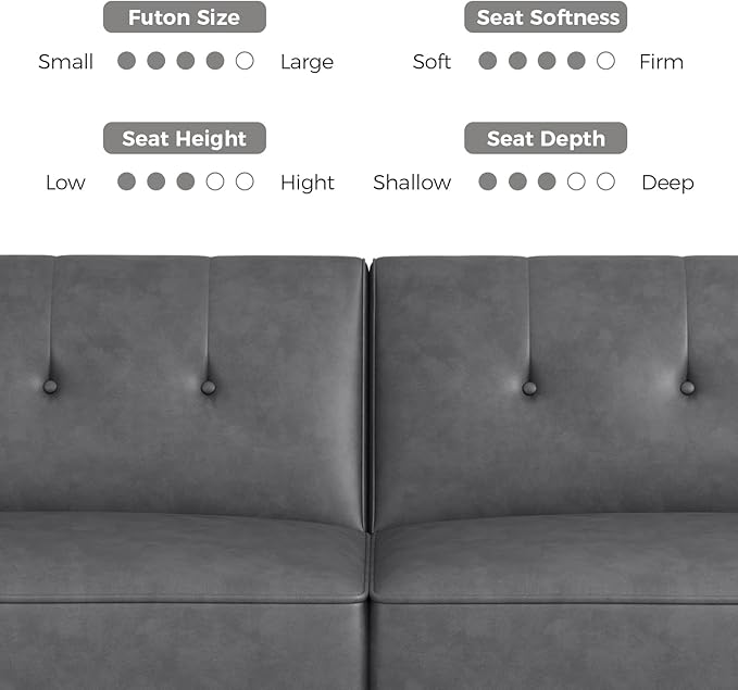 89” Futon Sofa Bed,Futon Couch Bed with 2 Square Pillows,Convertible Sleeper Sofa with Adjustable Backrest& Armrests, Modern Loveseat Sleeper for Living Room, Bedroom,Faux Leather Light Gray