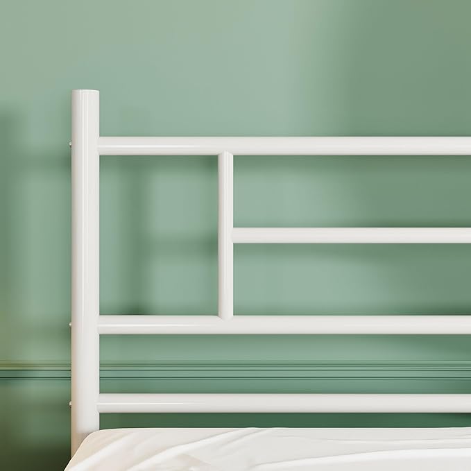 SHA CERLIN 14 Inch Queen Size Metal Bed Frame with Iron-Art Headboard and Footboard,Under Bed Storage Space,Platform Bed with Metal Slats Support,Easy Assembly,Noise Free,No Box Spring Needed,White