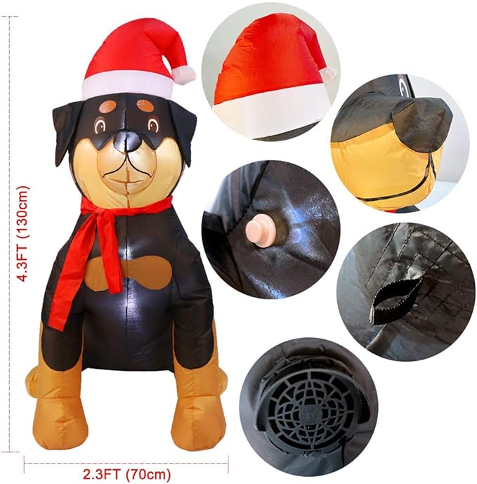 Outdoor Indoor Christmas Inflatable LED Lighted Rottweiler Dog Blow Up Holiday Yard Decoration