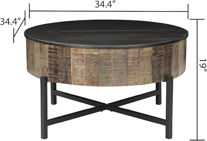 Modern Contemporary Round Lift Top 34.4" Coffee Table with Storage and Hidden Compartment, Farmhouse Coffee Table with Metal Legs for Living Room, Reception Room Rustic Vintage