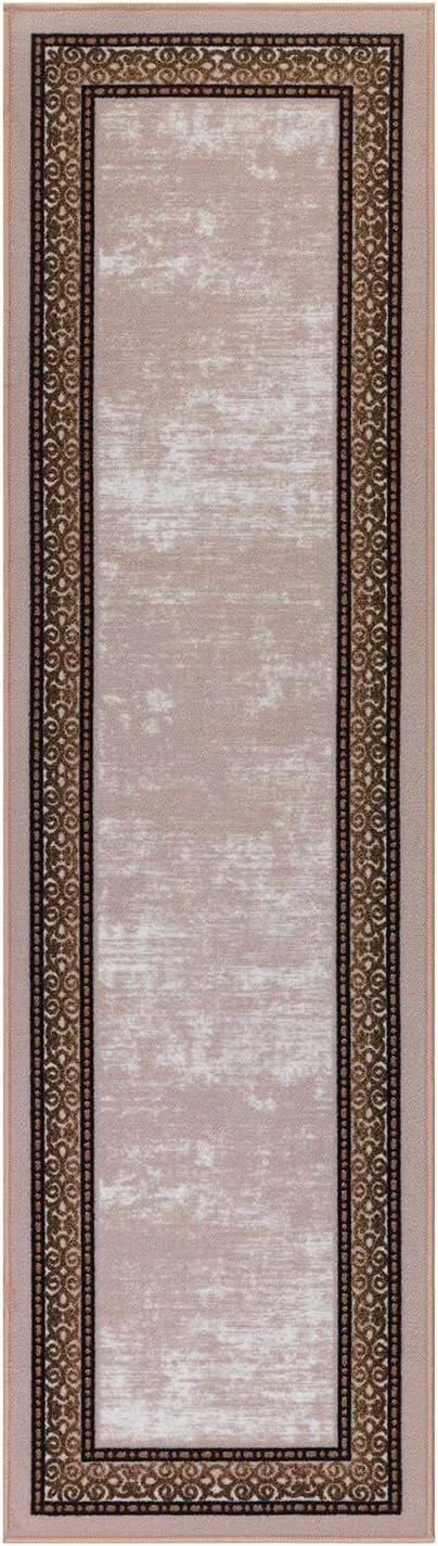 Antep Rugs Alfombras Bordered Modern 2x5 Non-Slip (Non-Skid) Low Pile Rubber Backing Kitchen Area Runner Rug (Beige, 2' x 5')
