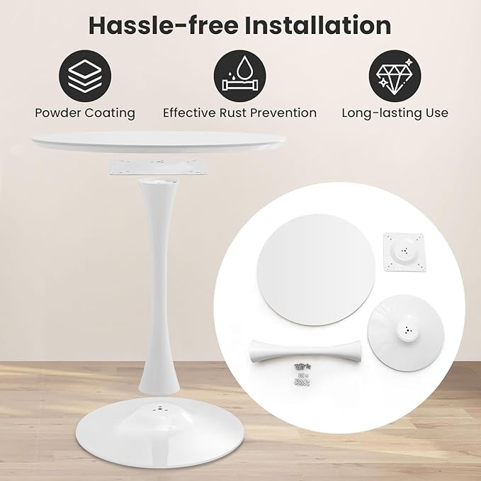 ERGOMASTER 32 Inches Round Dining Table, Modern Tulip Kitchen Table for 2 to 4 Person, Metal Round Pedestal Table for Apartment, Small Space, Cafe (White)
