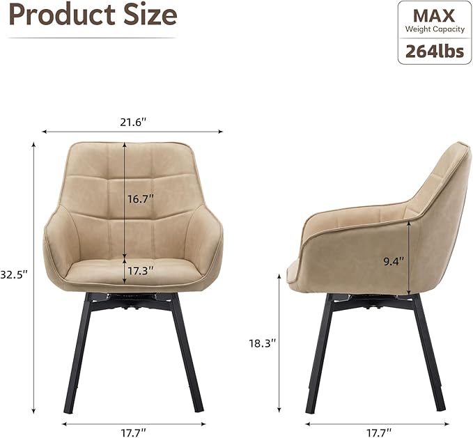 TUKAILAi Modern Swivel Armchairs Set of 6, Faux Leather Upholstered Accent Dining Chairs with Metal Legs, Rotatable Leisure Chair for Kitchen Guest Reception Restaurant Commercial (Cream)