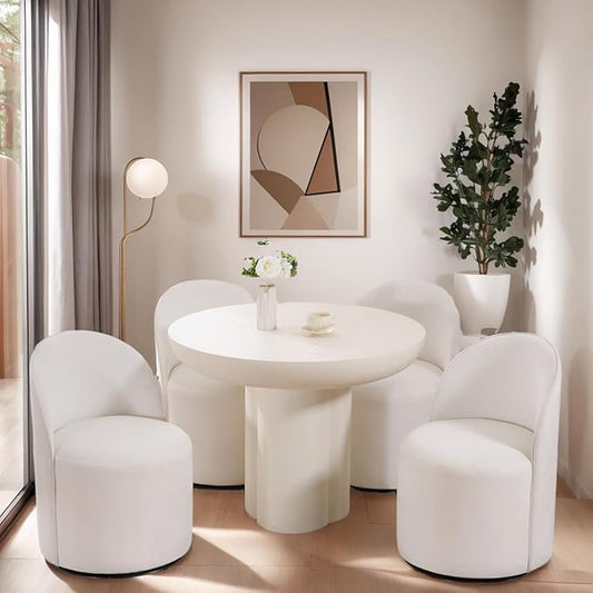 Modern Barrel Dining Chairs Set of 4, Swivel Base White Accent Chair 360°Rotating Vanity Chair Mid-Century Dining Side Chair Kitchen Chair for Living Room, Bedroom, Home, Office, Kitchen
