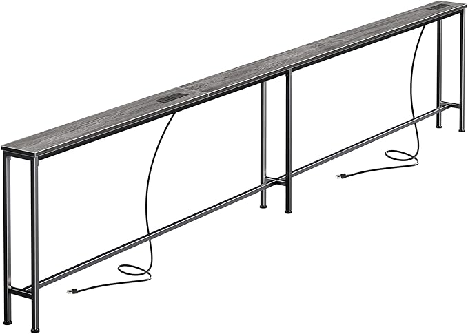 SUPERJARE 110.2 Inch Sofa Table with 2 Power Outlets and USB-C Port, 5.9 Inch Narrow Console Table with Storage, Extra-Long, for Entryway Hallway Couch Behind Sofa, Small Spaces, Grey
